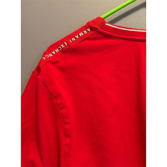 Armani Exchange Men's V-Neck T-Shirt Red Size L Standard Short Sleeve Slim Fit - Picture 6 of 10